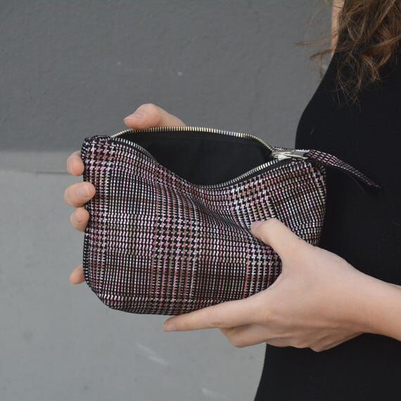 Handmade Glen Check Leather Cosmetic Bag – ...