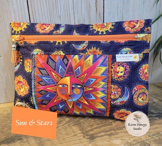 Handmade Sun & Stars Zipper Bag: Cotton Trave...