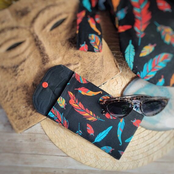 Feathers on Black Print Soft Sunglass Case, F...