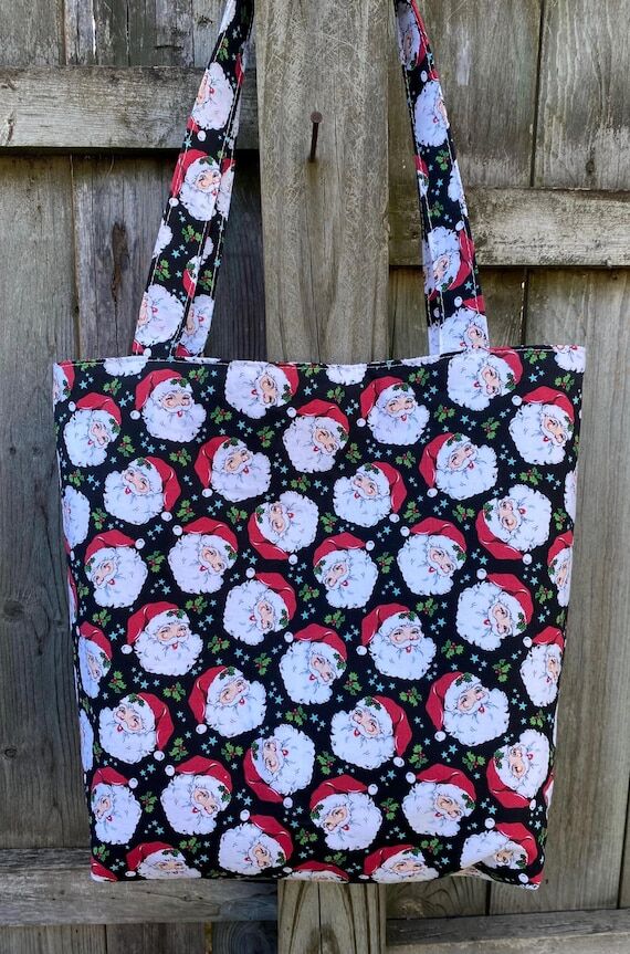 Reversible Vintage Santa Tote Bag Washable Re...