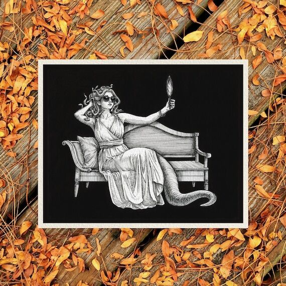 Medusa Greek Mythology Wall Art, Dark Academi...