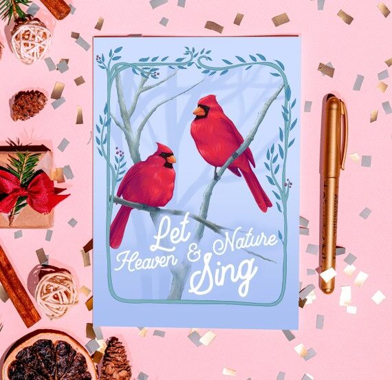 Red Cardinal Christmas Card, Woodland Creatur...