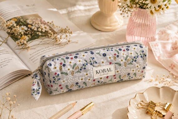 Handmade Pencil Pouch Floral Quilted Pencil C...