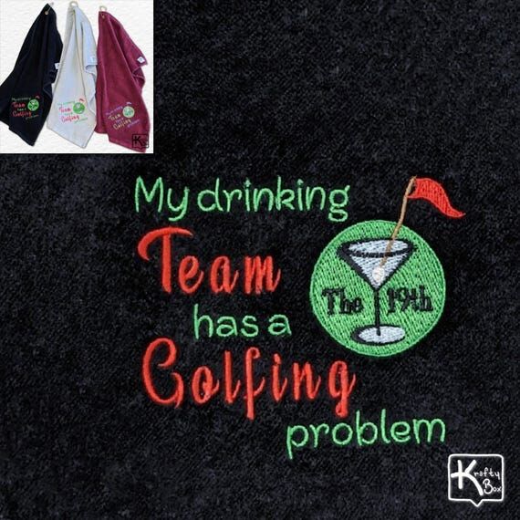 Golf Towel Embroidered Design My Drinking Tea...