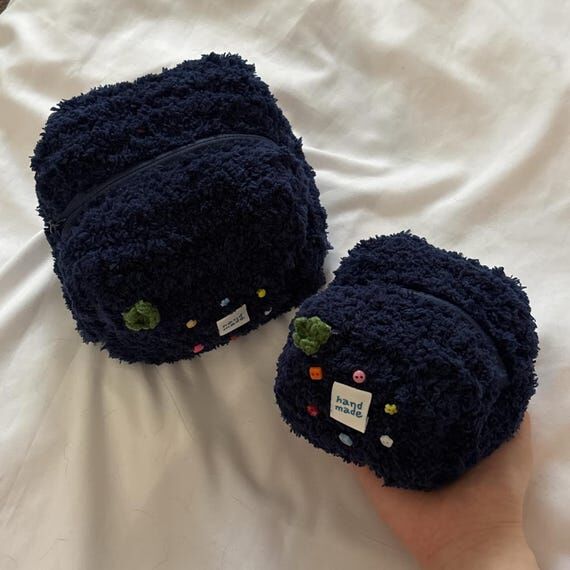 Handmade Pluffy Crochet Blueberry Makeup Pouc...