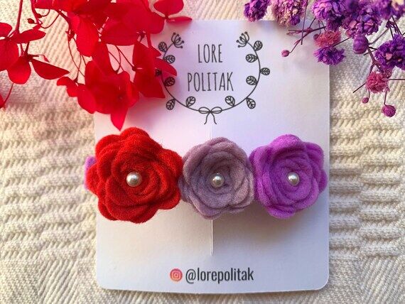 Handmade Felt Flower Hair Clip: Red & Purple ...