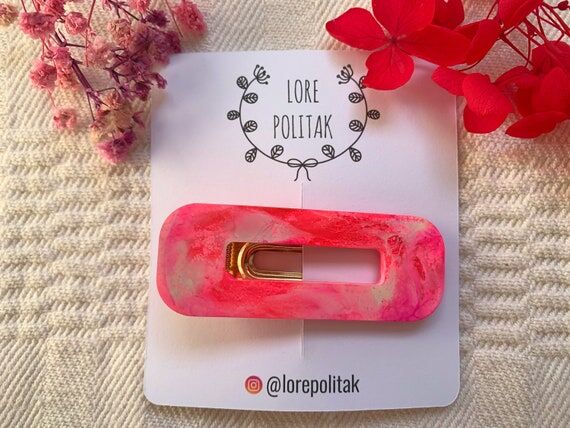 Handmade Resin Hair Barrette: Pink & White Su...