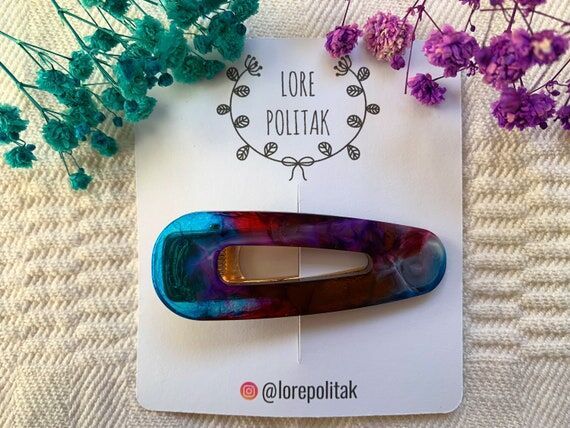 Handmade Resin Hair Clip: Blue Purple Winter ...