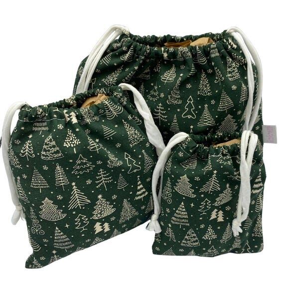 Reusable Christmas Gift Bags, Green Christmas...