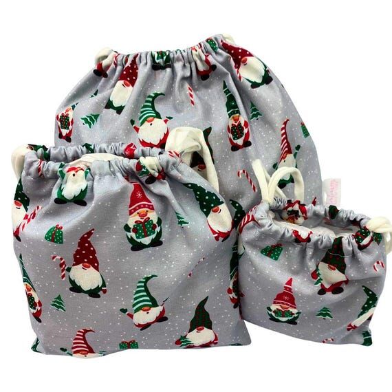 Christmas Gnome Gift Bags, Reusable Fabric Xm...