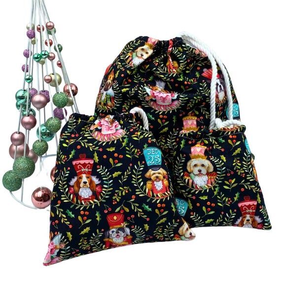 Dog Print Christmas Gift Bags | Reusable Fabr...