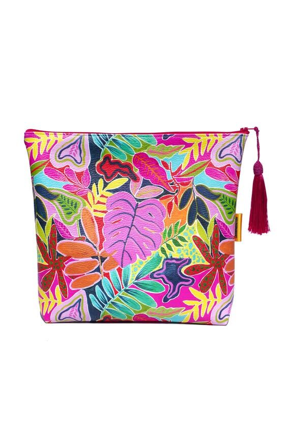 Floral Vegan Leather Cosmetic Bag, Handmade T...