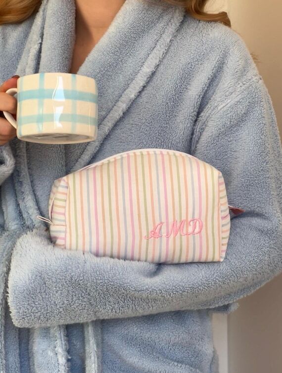 Personalised Pastel Stripe Cosmetic Bag, Cott...