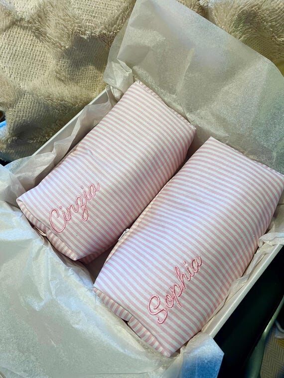 Striped Cotton Cosmetic Bag, Handmade Makeup ...