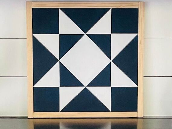 Hand-Painted Ohio Star Barn Quilt – Navy Bl...