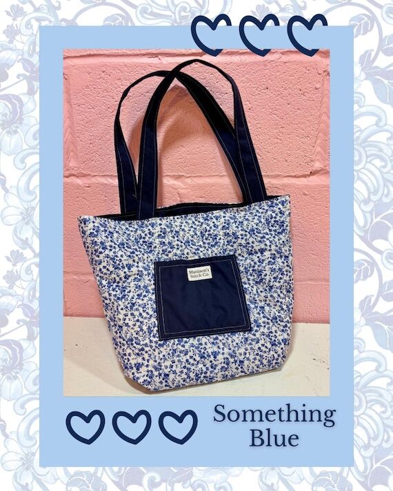 Handmade Quilted Cotton Tote Bag | Blue Flora...