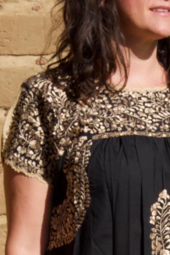 Hand Embroidered Black Dress: San Antonino Hu...