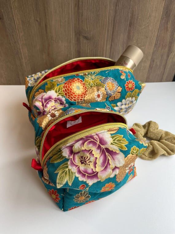 Japanese Floral Toiletry Bag – Turquoise Ma...