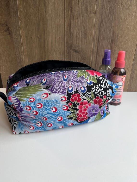 Japanese Crane Makeup Bag – Black Kimono Fa...
