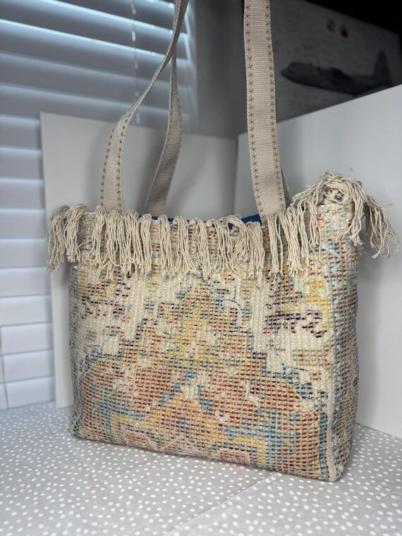 Boho Carpet Bag Tote with Fringe | Handmade S...