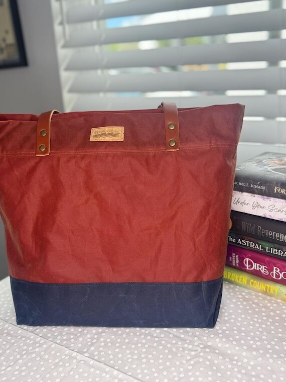 Handmade rust colored Waxed Canvas Tote Bag w...