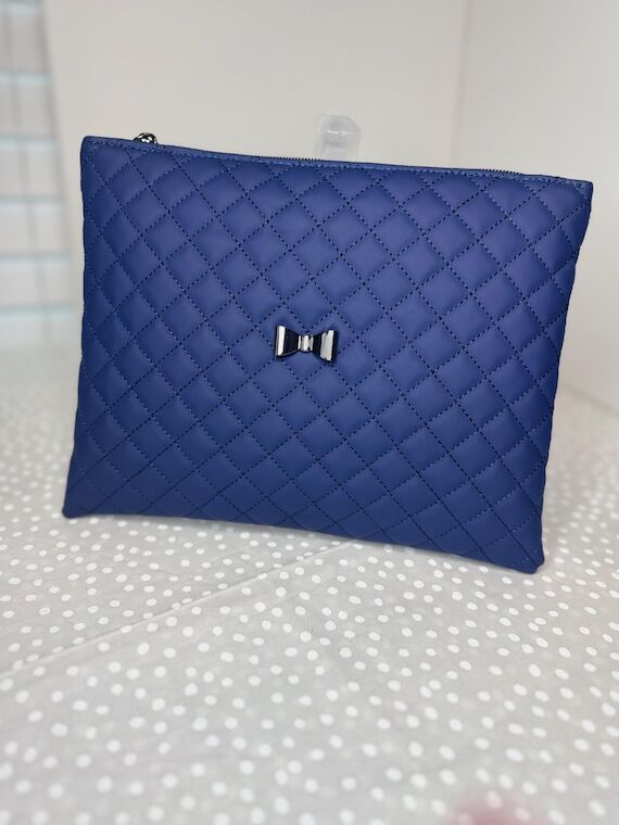 Navy Quilted Faux Leather Makeup Bag | Handma...