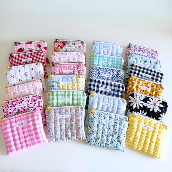 Quilted Square Zip Pouch, Girly Everyday Esse...