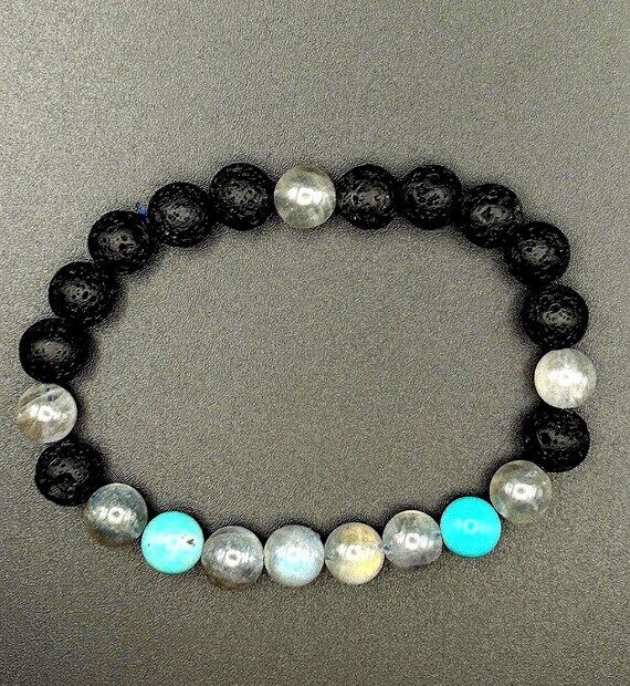 Labradorite & Turquoise Bracelet: Lava Stone ...