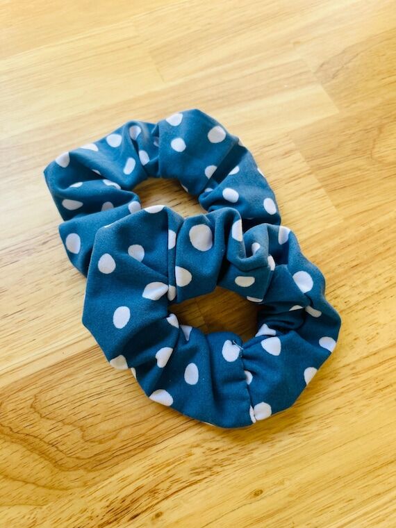 Blue Polkadot Hair Scrunchies, Set of 2 Fabri...