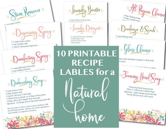 10 Natural Cleaning & Laundry Recipe Labels -...