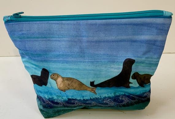 Orkney Seal Zip Bag- handmade cosmetic pouch,...