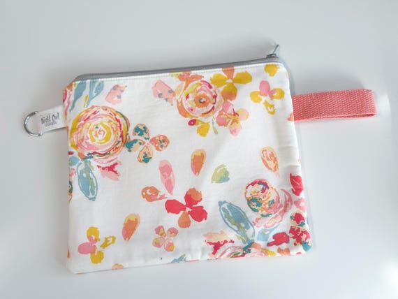 Watercolor Floral Zipper Pouch: Handmade Cott...