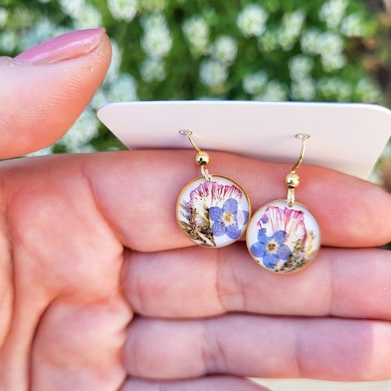 Dainty Forget Me Not Earrings – Real Flower...