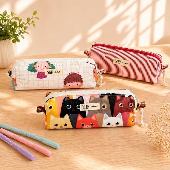Handmade Cotton Pencil Case, Padded Pen Pouch...