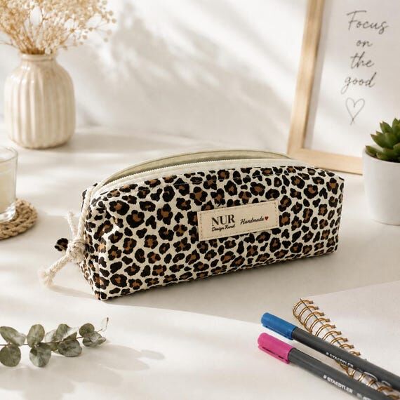 Leopard Pencil Case, Cotton Zipper Pouch, Pad...