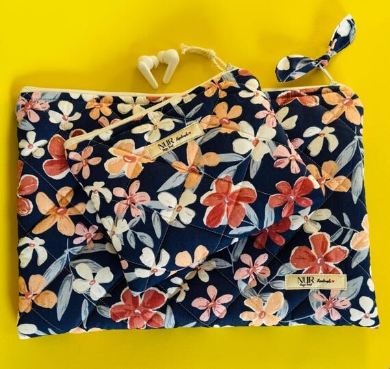 Handmade Dark Blue Floral Laptop Sleeve – Q...