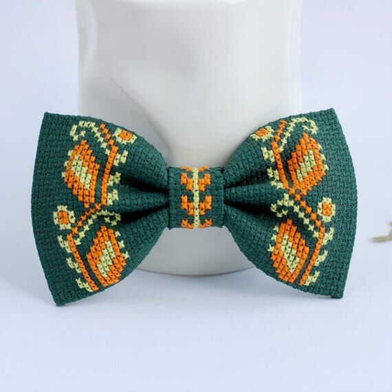 Embroidered Green Bow Tie For Men, Traditiona...