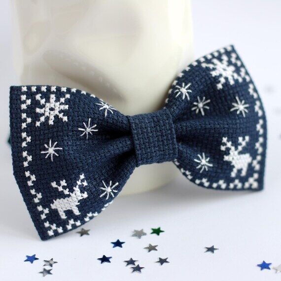 Embroidered Christmas Bow Tie, Cross-Stitch D...