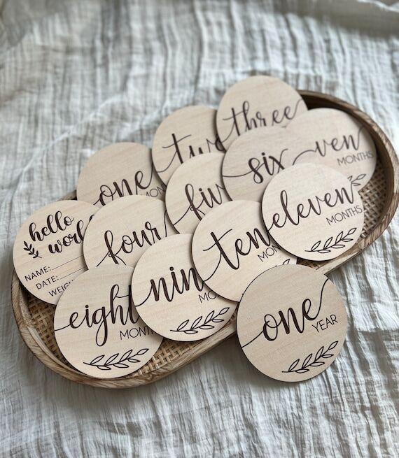 Wooden milestone cards set "Olive" ...