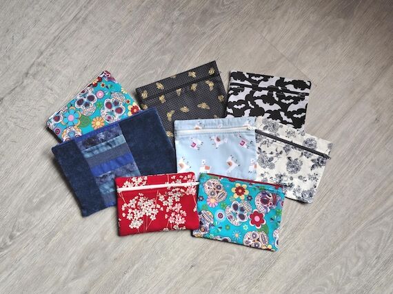 Handmade Flat Zip Pouches in Various Designs:...