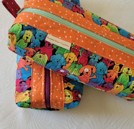 Rainbow Dog Lover Quilted Cotton Zippered Pou...