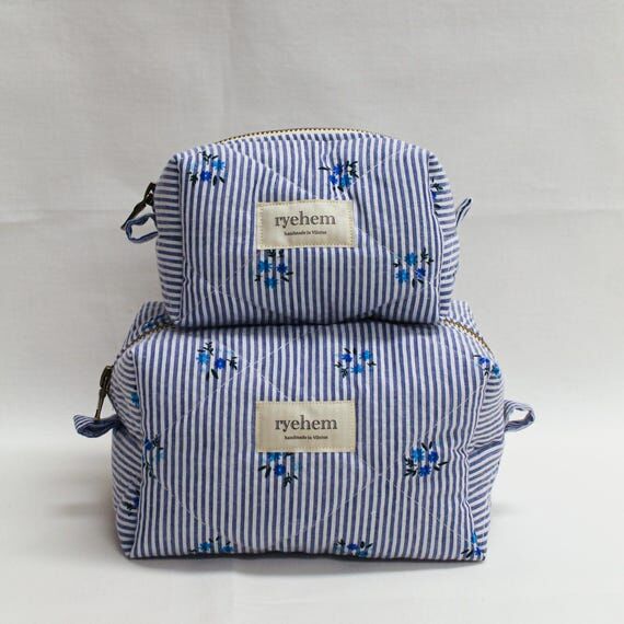 Striped Floral Quilted Makeup Bag – Cotton ...