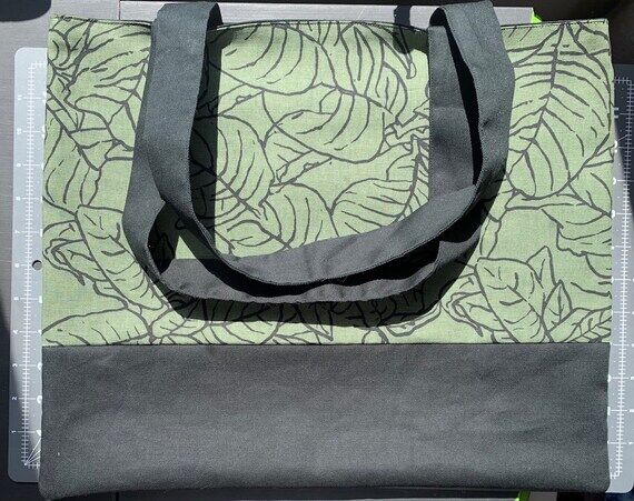 Olive Green & Black Banana Leaf Large Tote Ba...