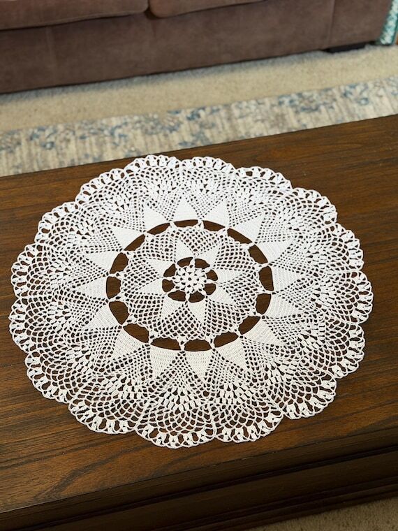 Handmade 28-inch White Cotton Crochet Doily |...