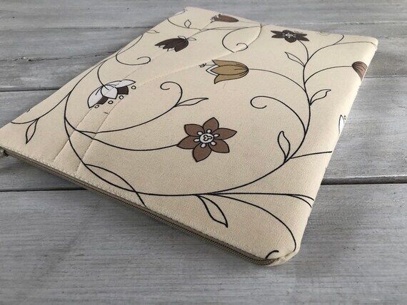 Floral Padded Tablet Sleeve - Beige Fabric iP...