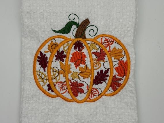 Embroidered Pumpkin & Leaves Towel: Autumn Ki...