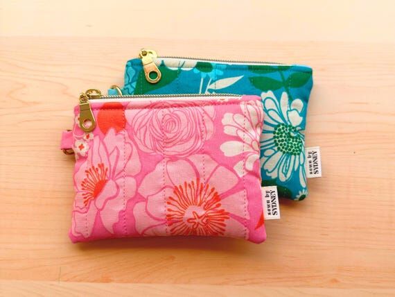 Handmade Floral Quilted Zipper Pouch: Mini Ke...