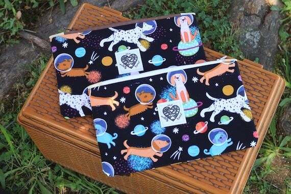 Pencil Pouch, Dogs in Space Cotton Zipper Bag...