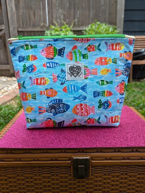 Travel Pouch, Colorful Fish Gold Foil Lined C...