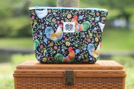 Travel Pouch, Chicken & Floral Gold Foil Line...